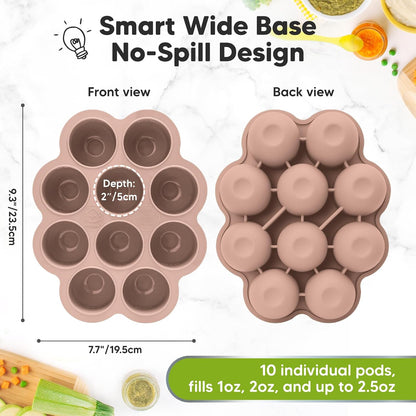 KeaBabies Silicone Food Freezer Trays with Lid, 2oz x 10 Pods Baby Food Storage Containers, Easy Puree Meal Prep, Breast Milk Silicone Freezer Molds, Dishwasher, Microwave Safe, BPA-Free (Slate)
