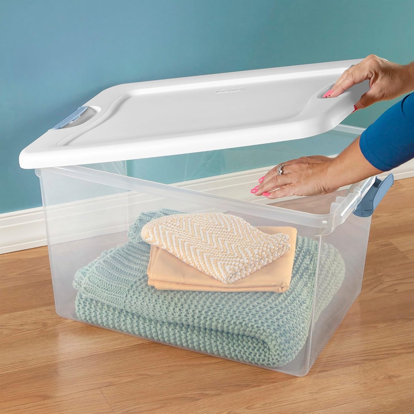 Sterilite 6-Pack Latching Box, Under Bed Storage Bins with Lids, Clear Plastic, 25 Quart - Heavy-Duty Organizing Containers for Closet, Bathroom, and Office