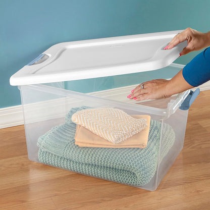 Sterilite 6-Pack Latching Box, Under Bed Storage Bins with Lids, Clear Plastic, 25 Quart - Heavy-Duty Organizing Containers for Closet, Bathroom, and Office