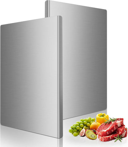 Stainless Steel Cutting Board Set with Lip, 2 Pack 16" & 24" Metal Chopping Boards for Kitchen Countertop, Non-Slip Food Prep Boards for Meat & Vegetables