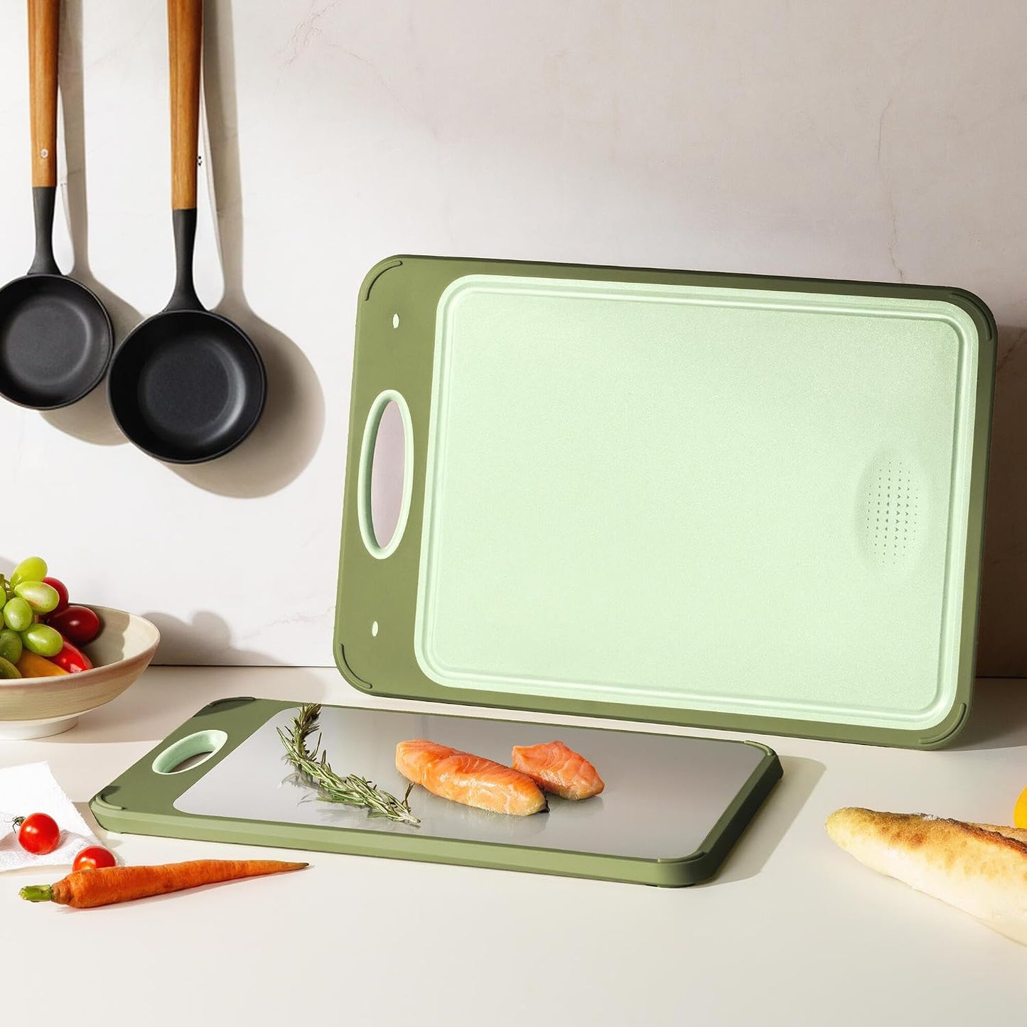 2 Packs Stainless Steel Cutting Board Set, Best Non Toxic Cutting Boards for Kitchen, Double Sided Metal Chopping Board for Meat/Fruit/Vegetables, Food Grade Kitchen Set Gift, [16”×11”+18”×12” Inch]