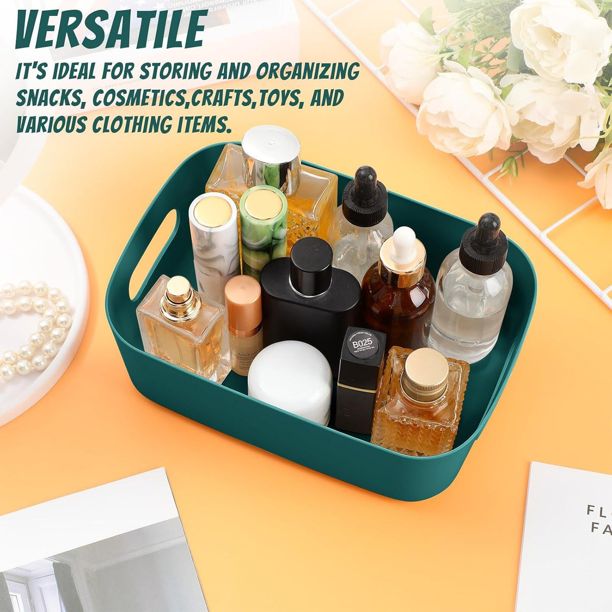 Zopeal Plastic Storage Bins 10 Pcs White Pantry Organizer Bins Small Baskets Storage Containers for Home Kitchen (10 x 7 x 6 Inch)