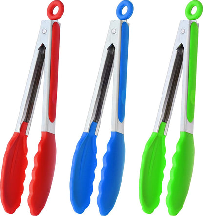 HINMAY Stainless Steel Kitchen Tongs 9-Inch Cooking Tongs, Set of 3