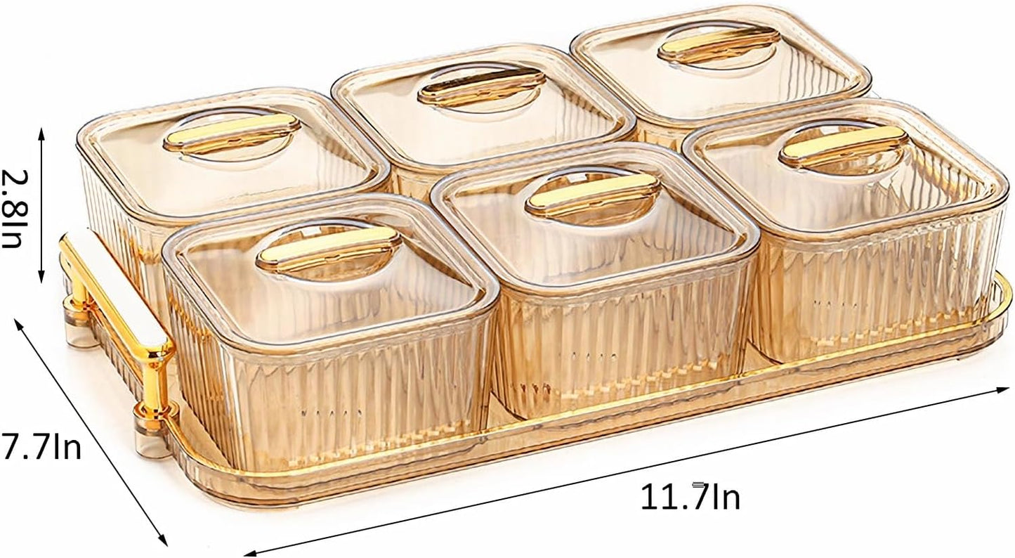 WUWEOT Nut and Candy Serving Tray, Divided Snack Serving Bowls, Plastic Compartment Appetizer Food Display Dish Platter with Lid Tray and Handle for Fruit Dessert Nuts Snacks Candy Chip Dip
