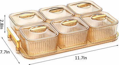 WUWEOT Nut and Candy Serving Tray, Divided Snack Serving Bowls, Plastic Compartment Appetizer Food Display Dish Platter with Lid Tray and Handle for Fruit Dessert Nuts Snacks Candy Chip Dip