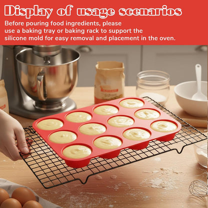 3 Pcs Silicone Muffin Pan Set, Silicone Muffin Pans for Baking Red 24/12/6 Cups Mini/Regular/Large Non-Stick Cupcake Pan for Kitchens, Restaurants, Bakeries