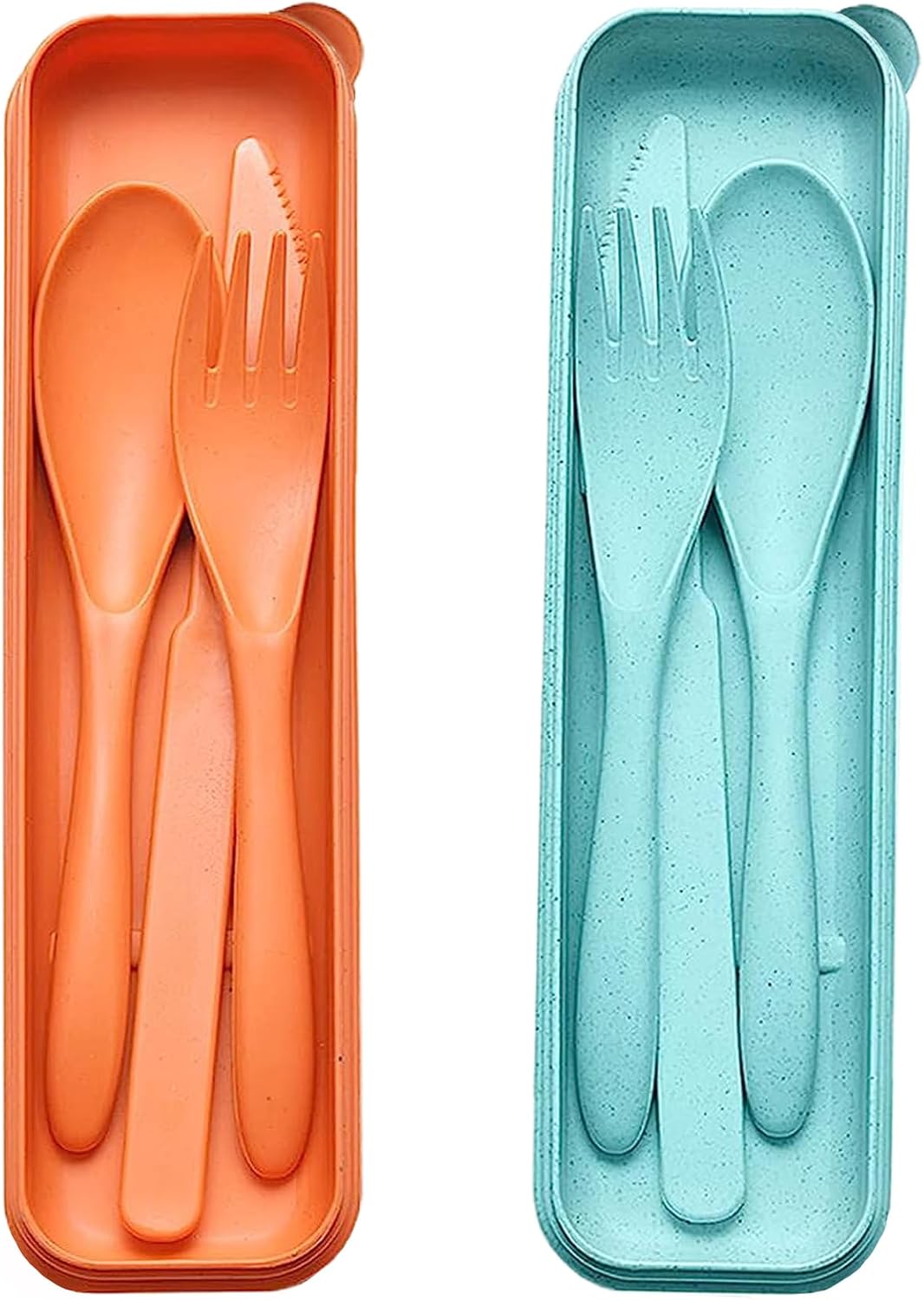 Reusable Travel Utensils Set with Case, 2 Sets Wheat Straw Portable Plastic Fork Spoons Knife Cutlery, Camping Eco-Friendly BPA Free Tableware for Kids Adults Work Picnic or Daily Use (Pink)