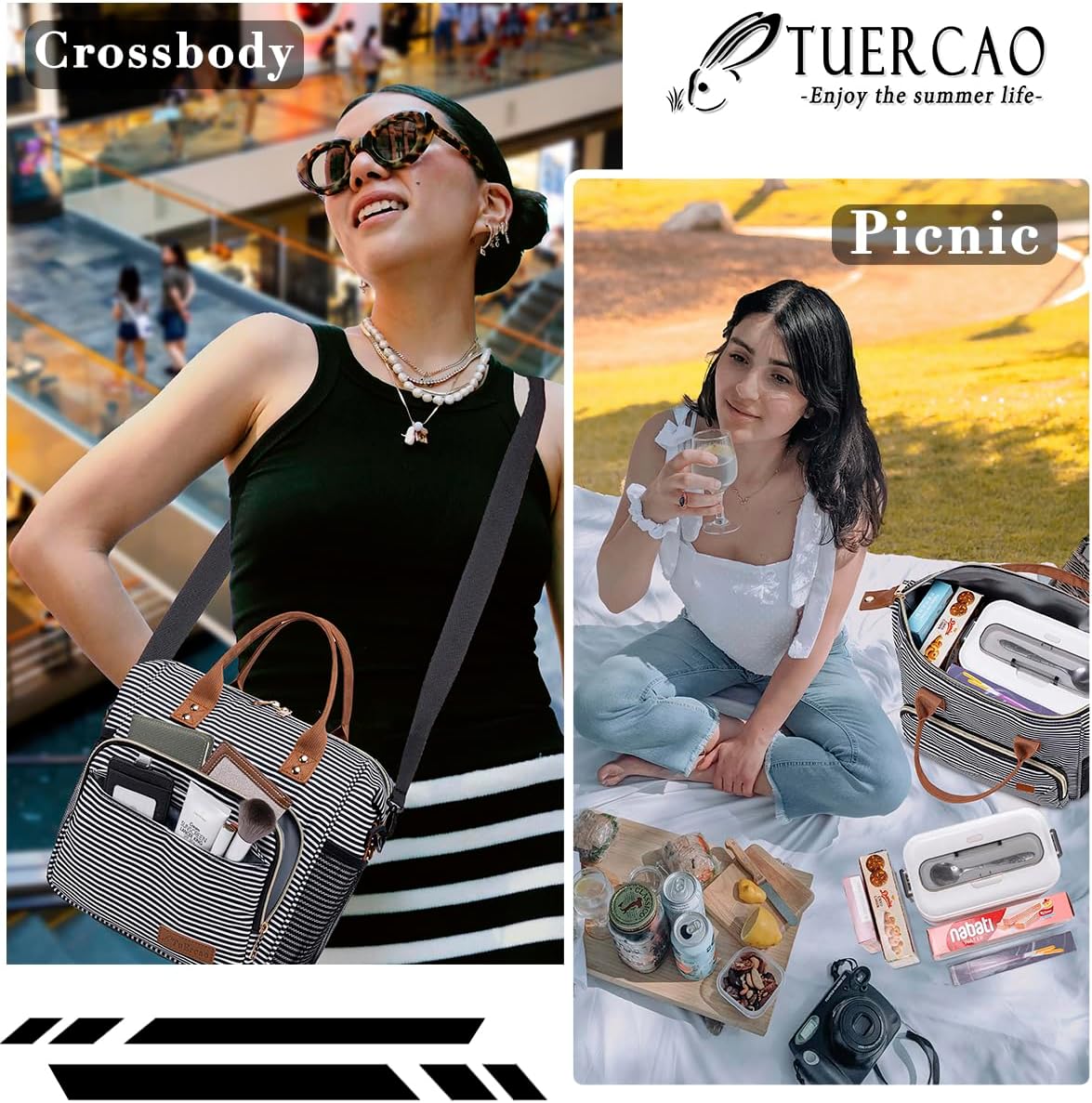 TuErCao Small Lunch Bag Lightweight Insulated Lunch Box for Women Work Portable Soft Cooler for Picnic Travel Road Trips, Loncheras para Mujer, Black