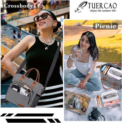 TuErCao Small Lunch Bag Lightweight Insulated Lunch Box for Women Work Portable Soft Cooler for Picnic Travel Road Trips, Loncheras para Mujer, Black