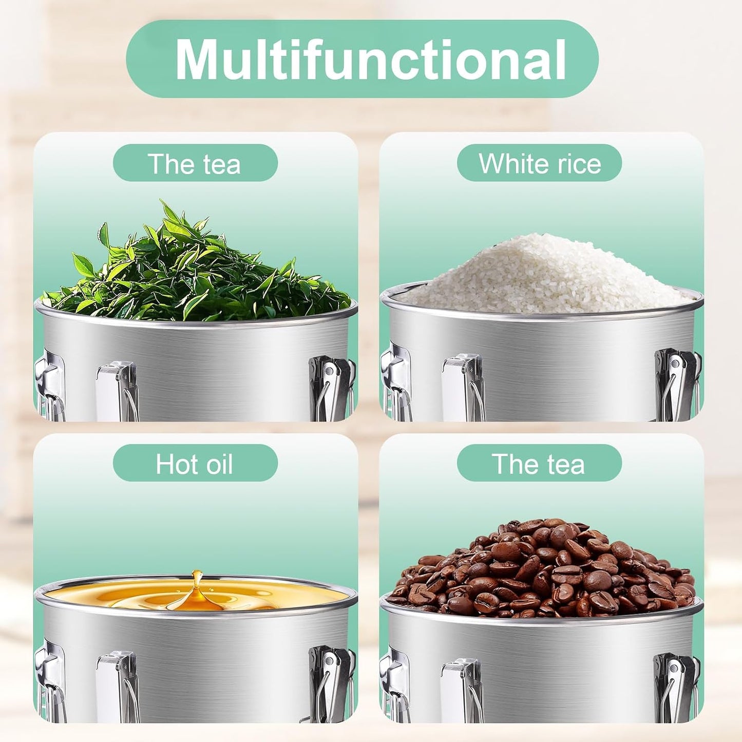 25lb Stainless Steel Containers with Lids, 12L/3.1gal 304 Stainless Steel Storage Containers, Metal Bird Seed Storage Container for Rice Flour Sugar Grain Coffee Bean Kitchen Jar