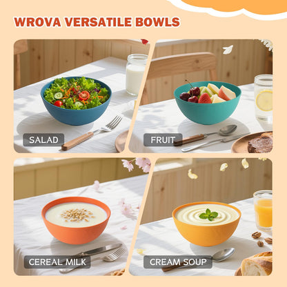 Wrova Wheat Straw Bowls for Kitchen set of 6,Anti-Scald Thick Soup Bowls 40oz,Microwave and Dishwasher Safe Bowl Sets, Unbreakable Cereal Bowl Sets. Vibrant Series