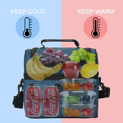 Tirrinia Reusable Lunch Box for Men Women, Insulated Lunch Bag Adult Work, Double Decker Leakproof Lunchbox for Office Picnic Beach—Dual Compartment Lunch Cooler Bag