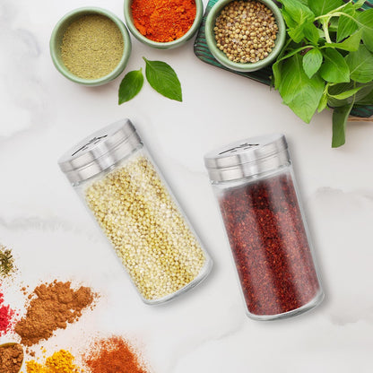 Segarty Spice Jars, 3 oz Spice Bottles with Shaker Lids, Glass Empty Seasoning Containers with Adjustable Pour Holes for Kitchen Spice Storage Stainless Steel Flow Top Salt and Pepper Shakers