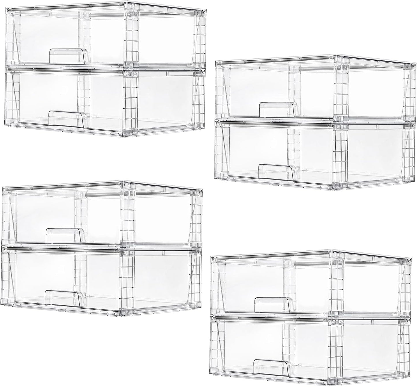 Vtopmart 3 Pack Large Stackable Storage Drawers,Easily Assemble Clear Acrylic Bathroom Closet Undersink Organizers,Plastic Storage Bins for Cabinet,Kitchen Pantry,Medicine Organization