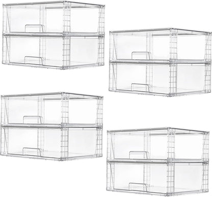 Vtopmart 3 Pack Large Stackable Storage Drawers,Easily Assemble Clear Acrylic Bathroom Closet Undersink Organizers,Plastic Storage Bins for Cabinet,Kitchen Pantry,Medicine Organization