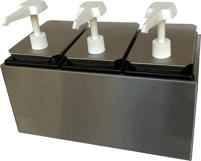 Carlisle FoodService Products Condiment Rail Condiment Center with 3 Standard Pumps for Gas Stations, Restaurants, and Fast Food Stainless Steel, 14.44 X 7.75 X 12.5 Inches, Silver