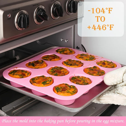 Sakolla 2 Pack Silicone Egg Bite Molds for Air Fryer, Nonstick 7 Cups Air Fryer Muffin Pan for Baking Egg Bite, Mini Muffins, Tart, Mini Cupcake and Quiche (Pink + Green)