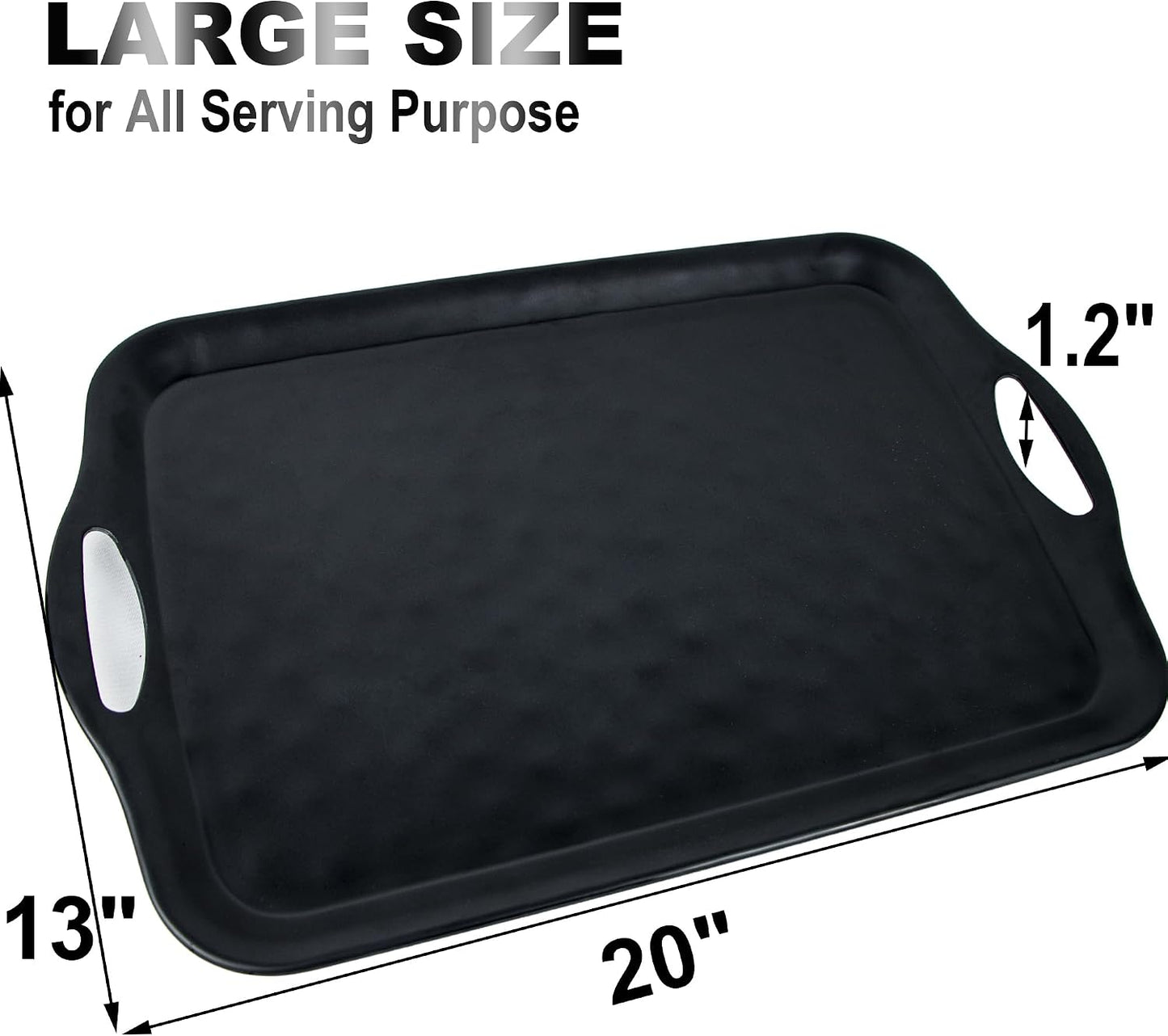 ECOIOU Extra Large Serving Tray with Handles, 20x13 inch, Set of 2 Melamine Platters for Serving Food, Turkey, Cookie, Rectangular Trays for Eating, Raised Dots Matt Finished, Dishwasher Safe, White