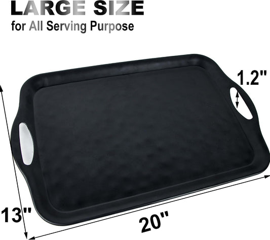 ECOIOU Extra Large Serving Tray with Handles, 20x13 inch, Set of 2 Melamine Platters for Serving Food, Turkey, Cookie, Rectangular Trays for Eating, Raised Dots Matt Finished, Dishwasher Safe, White