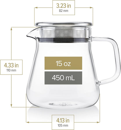 Teabloom One-Touch Tea Maker, 2-in-1 Teapot and Kettle with Stainless Steel Filter Lid for Loose Tea – Stain-Free Borosilicate Glass Teapot (27 Oz) – Tea Connoisseur's Choice