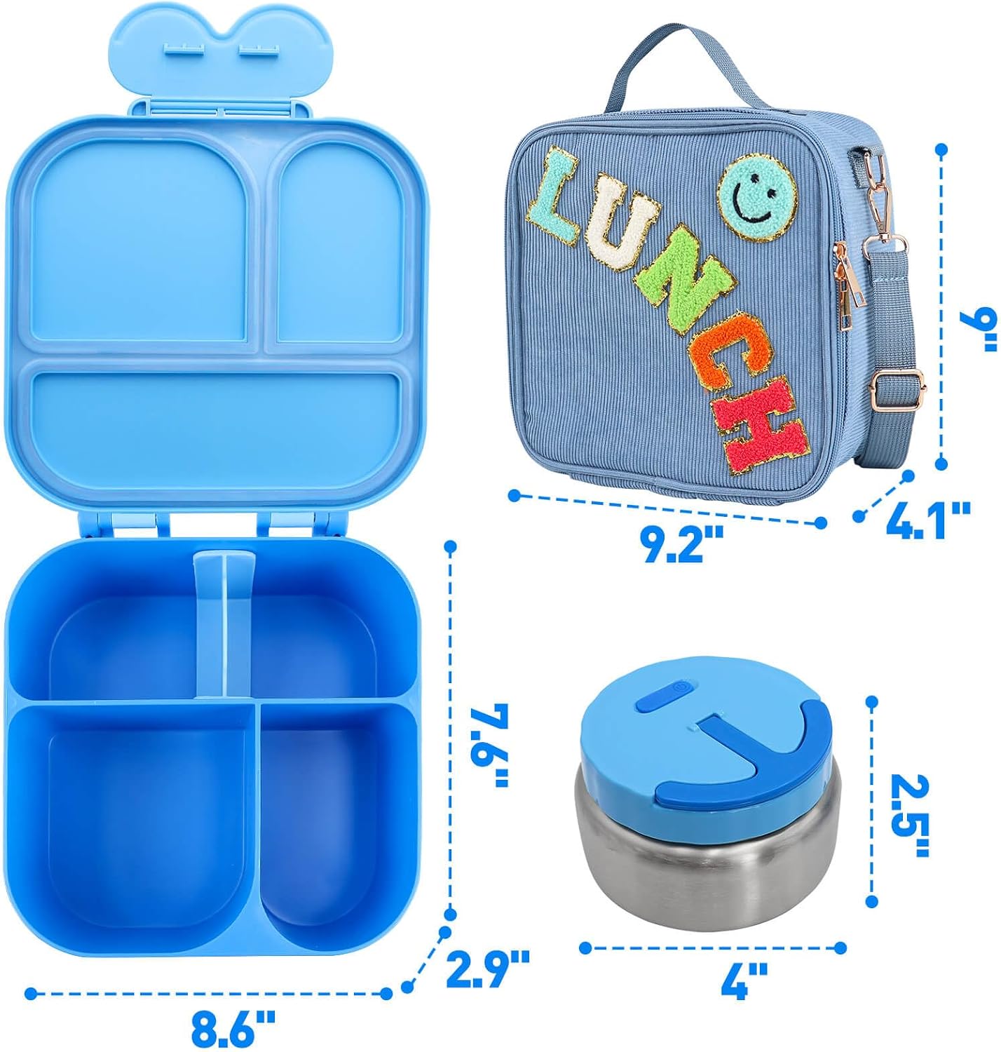 Lunch Box with Bento Box with 4 Compartment, with Leak Proof Thermo Food Jar, Preppy Corduroy Insulated Lunch Bag for Womens Girl Kids Teens School Travel Picnic (Purple)