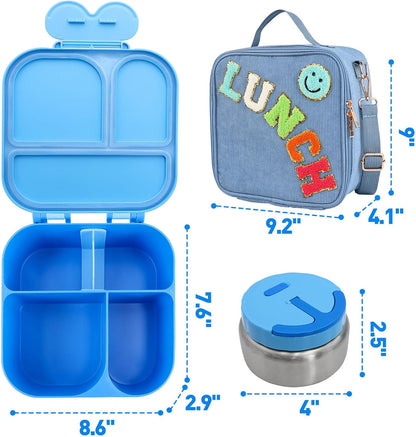 Lunch Box with Bento Box with 4 Compartment, with Leak Proof Thermo Food Jar, Preppy Corduroy Insulated Lunch Bag for Womens Girl Kids Teens School Travel Picnic (Purple)