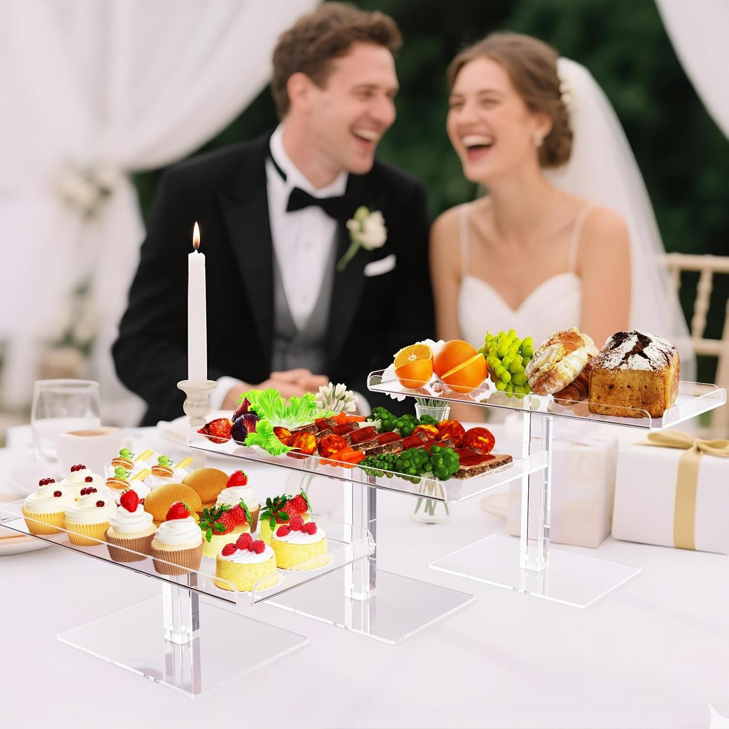 Bakzon 3 Piece Cupcake Stand, Acrylic Dessert Table Display Set, Clear Square Serving Trays for Birthday, Wedding, Baby Shower