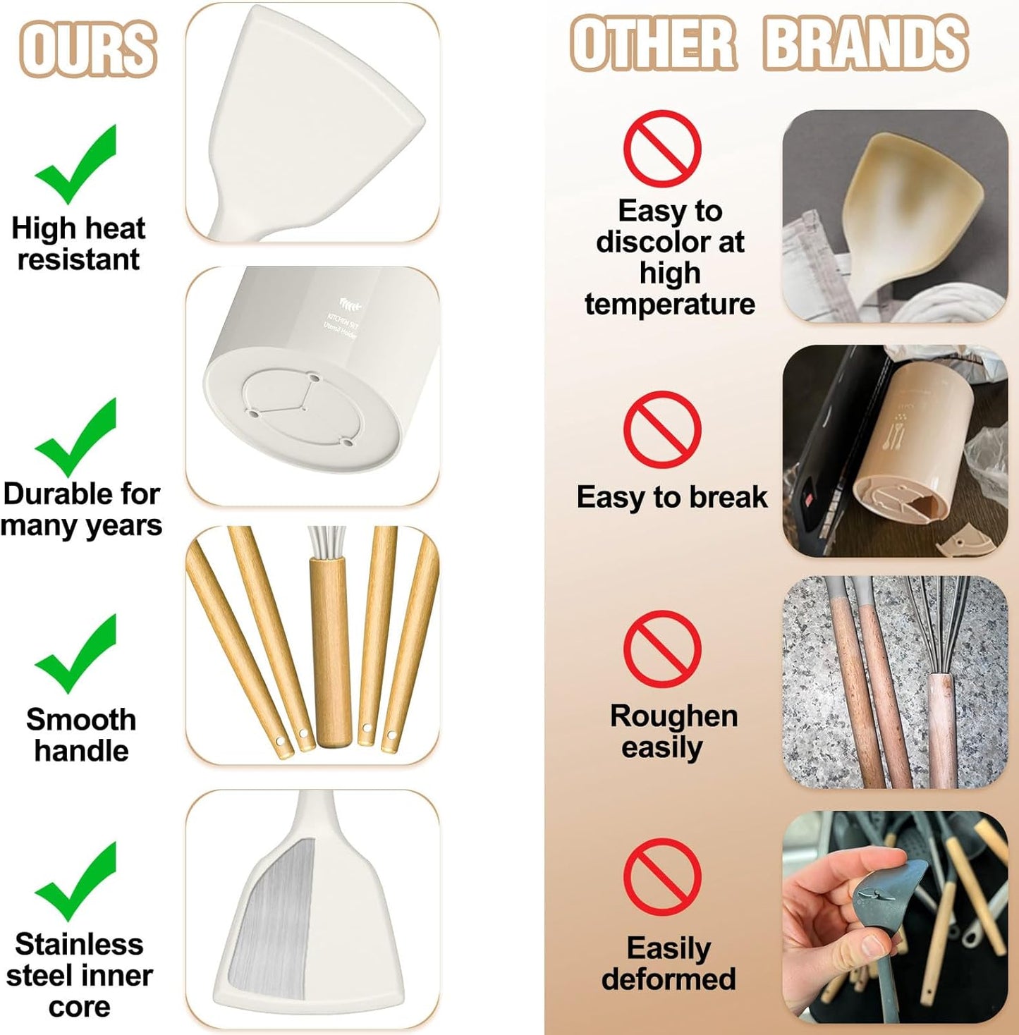 Umite Chef Food Grade Thickened Silicone (Stainless Steel Core) Kitchen Gadgets Tools Set - Kitchen Cooking Utensils Set, Heat Resistant Kitchen Spatula Tools Set