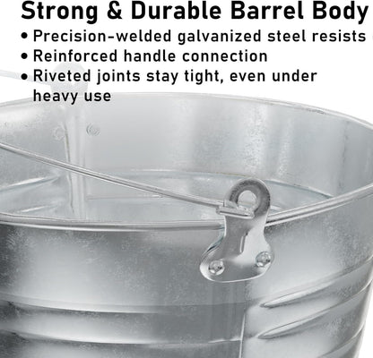 4 Gallon Galvanized Ice Bucket - Large Metal Beverage Tub with Wood Handles - Rustproof Drink Cooler for Beer Wine Champagne Party Wedding BBQ Mimosa Bar - 13" x 13" x 12"