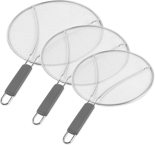 Stainless Steel Splatter Screen for Frying Pan - 9.8" 11.4" 13" Ultra Fine Mesh Grease Splatter Guard, Hot Oil Splatter Guard Shield Grease for Cooking, Kitchen Splash Guard to Prevent Oil Splatter