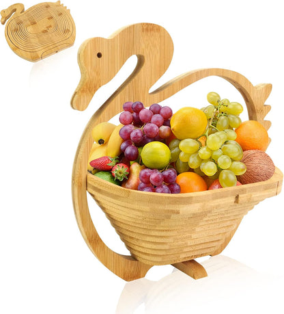 MYOSOTIS Foldable Fruit Basket Collapsible Bamboo Fruit and Veggie Basket Fruit Bowl Holder and Dried Fruit Basket For Holiday Party (Duck)
