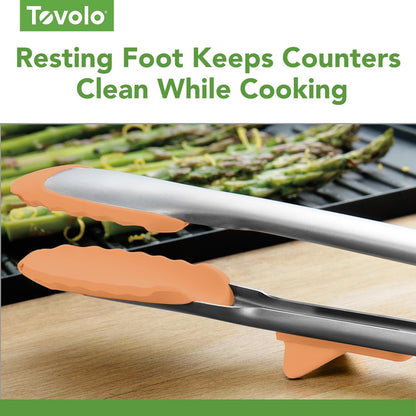 Tovolo Tongs With Silicone Tips Easy Grip 13” Long Kitchen Tongs Stainless Steel Handle For Cooking BBQ, Non Scratch Heat Resistant Locking Metal Silicone Tipped Dishwasher Safe BPA Free, Black