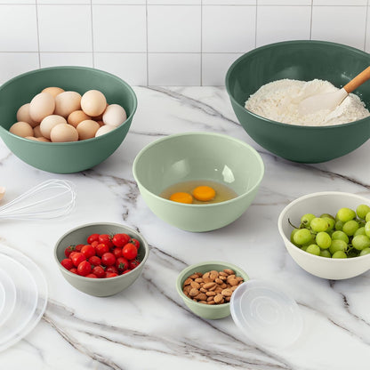 COOK WITH COLOR Mixing Bowls with Lids - 12 Piece Plastic Nesting Bowls Set includes 6 Prep Bowls and 6 Lids, Microwave Safe Mixing Bowl Set, Pink Embossed - Colors B