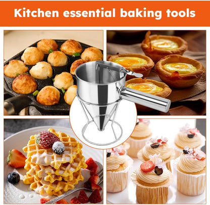 20oz Stainless Steel Pancake Batter Dispenser Multi-Nozzle, Funnel Tool
