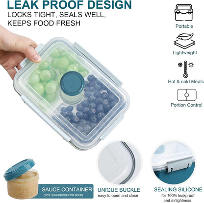 3 Pack Salad Lunch Box Food Storage Containers, 47oz Bento Box To Go Container with Lids, Reusable Meal Prep Containers with Removable Tray & Dressing Pots for Kids and Adults, Microwave Safe