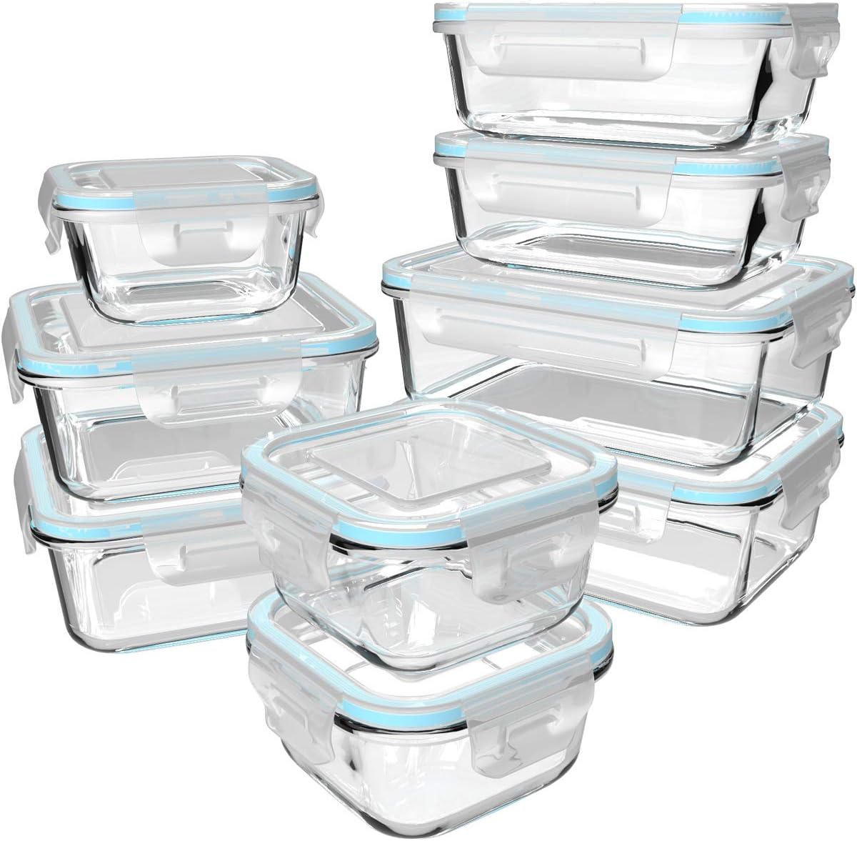 S SALIENT 18 Pieces Glass Food Storage Containers with Lids,Airtight Glass Meal Prep Containers,Glass Storage Containers Set for Kitchen,Pantry BPA Free & Leak Proof (9 lids & 9 Containers)