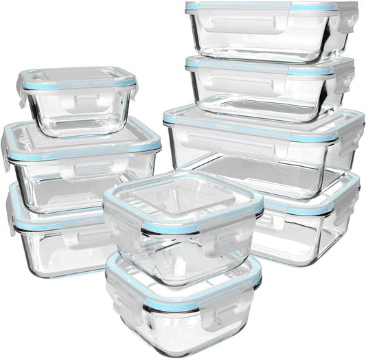 S SALIENT 18 Pieces Glass Food Storage Containers with Lids,Airtight Glass Meal Prep Containers,Glass Storage Containers Set for Kitchen,Pantry BPA Free & Leak Proof (9 lids & 9 Containers)