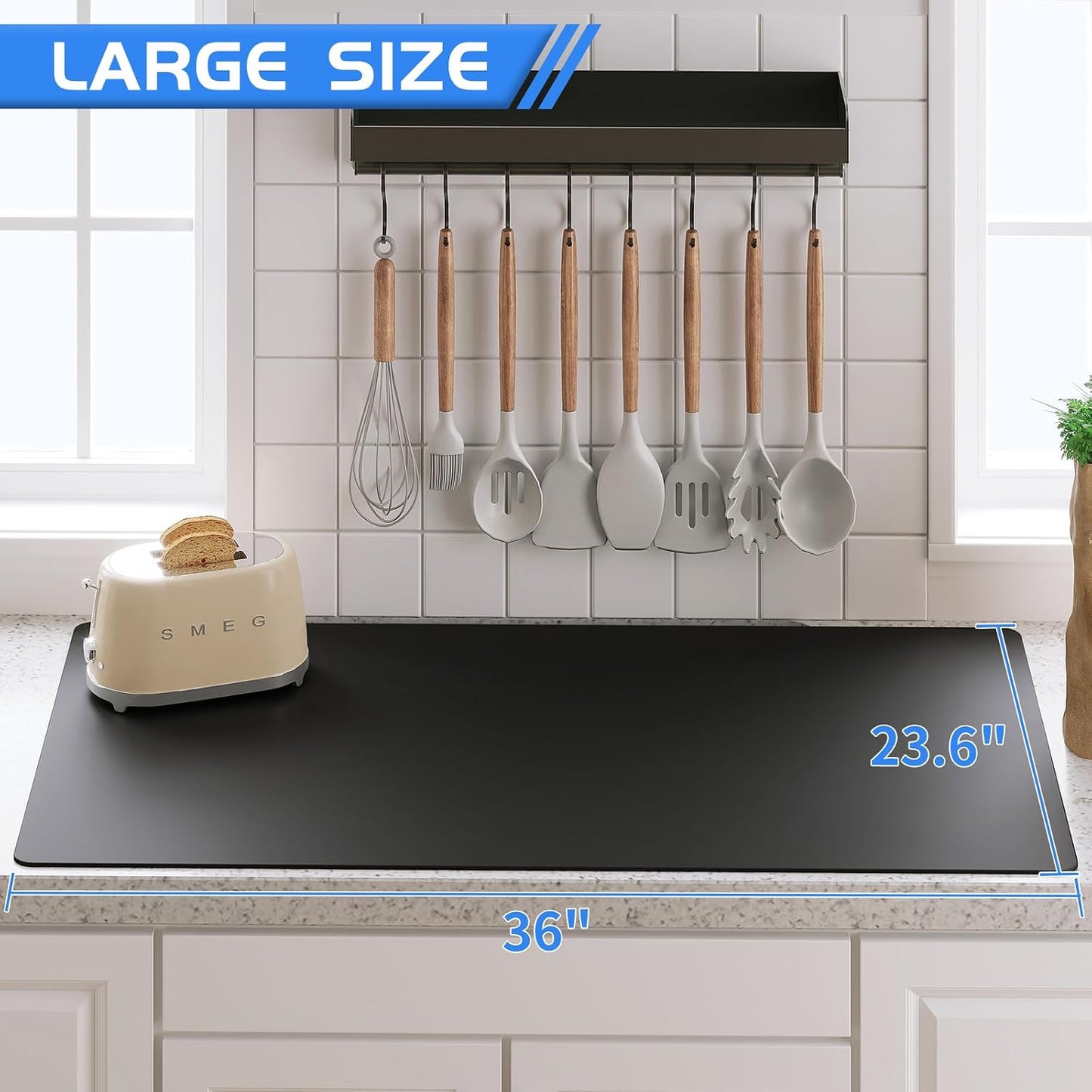 Warome Silicone Mat,78.7”x 23.6” Heat Resistant Mats for Countertop,Extra Large Countertop Protector Mat, Multi-functional Cuttable Kitchen Counter Mat, Silicone Mats for Kitchen Counter/Crafts- Grey