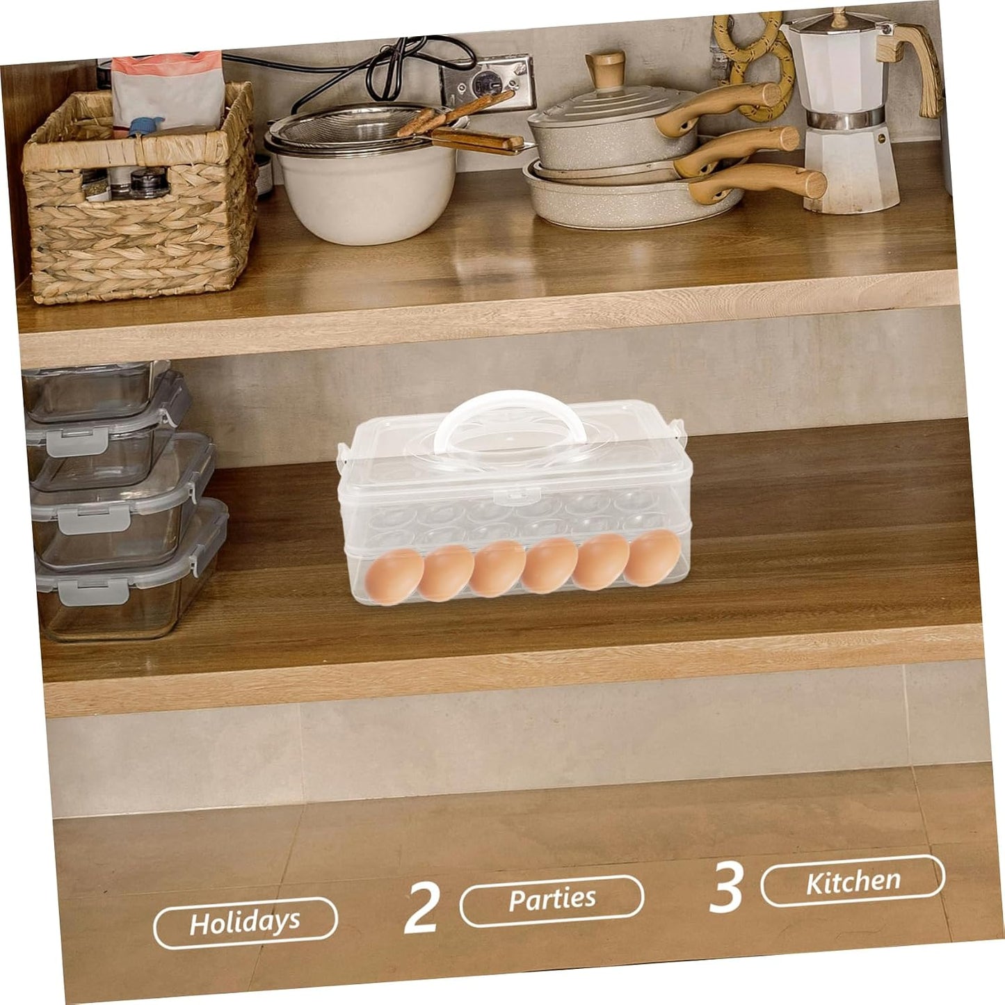 2layer Stackable Carrier with Lid Refrigerator Storage Box Portable and Secure Design for Parties and Kitchen Use Easy to Carry with Handle