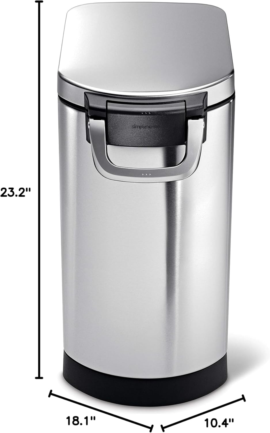 simplehuman 25 Liter, 27 lb / 12.2 kg Medium Pet Food Storage Container for Dog Food, Cat Food, and Bird Feed, Alloy Steel, Matte Black