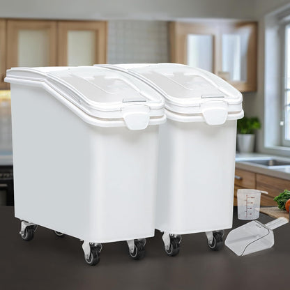 YITAHOME 50L/90lb Large Ingredient Flour Storage Bin, Commercial 11.4-Gallon Rice Storage Container 280 Cups Bulk Flour storage Bins with Wheels,Scoop,Lid and scale, Rice Bin for Kitchen, White