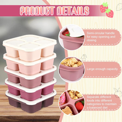 Honeydak 10 Pack Bento Snack Containers 4 Compartment Snack Boxes Reusable Containers with Lids Divided Meal Prep Lunch Food Storage Box for School Work Travel
