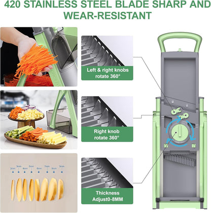 [All in 1] Upgraded Version Safe Mandoline Slicer for Kitchen, Adjustable Thickness. Veggie Slicer, Rapid Prep Mandoline, Detachable Blade, Cleaning Brush/Paring Knife (Black Knight)