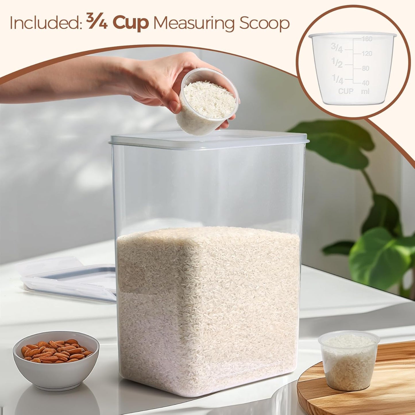 ComSaf Rice Container Set of 2(9.5L/10Qt), Large Airtight Food Storage Containers with Lid and Rice Washer, Plastic Canisters Sets for The Kitchen, Pantry Organizers for Flour, Cereal and Cooking