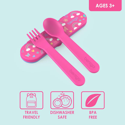 Bentgo Kids Utensil Set - Reusable Plastic Fork, Spoon & Storage Case - BPA-Free Materials, Easy-Grip Handles, Dishwasher Safe - Ideal for School Lunch, Travel, & Outdoors (Shark)