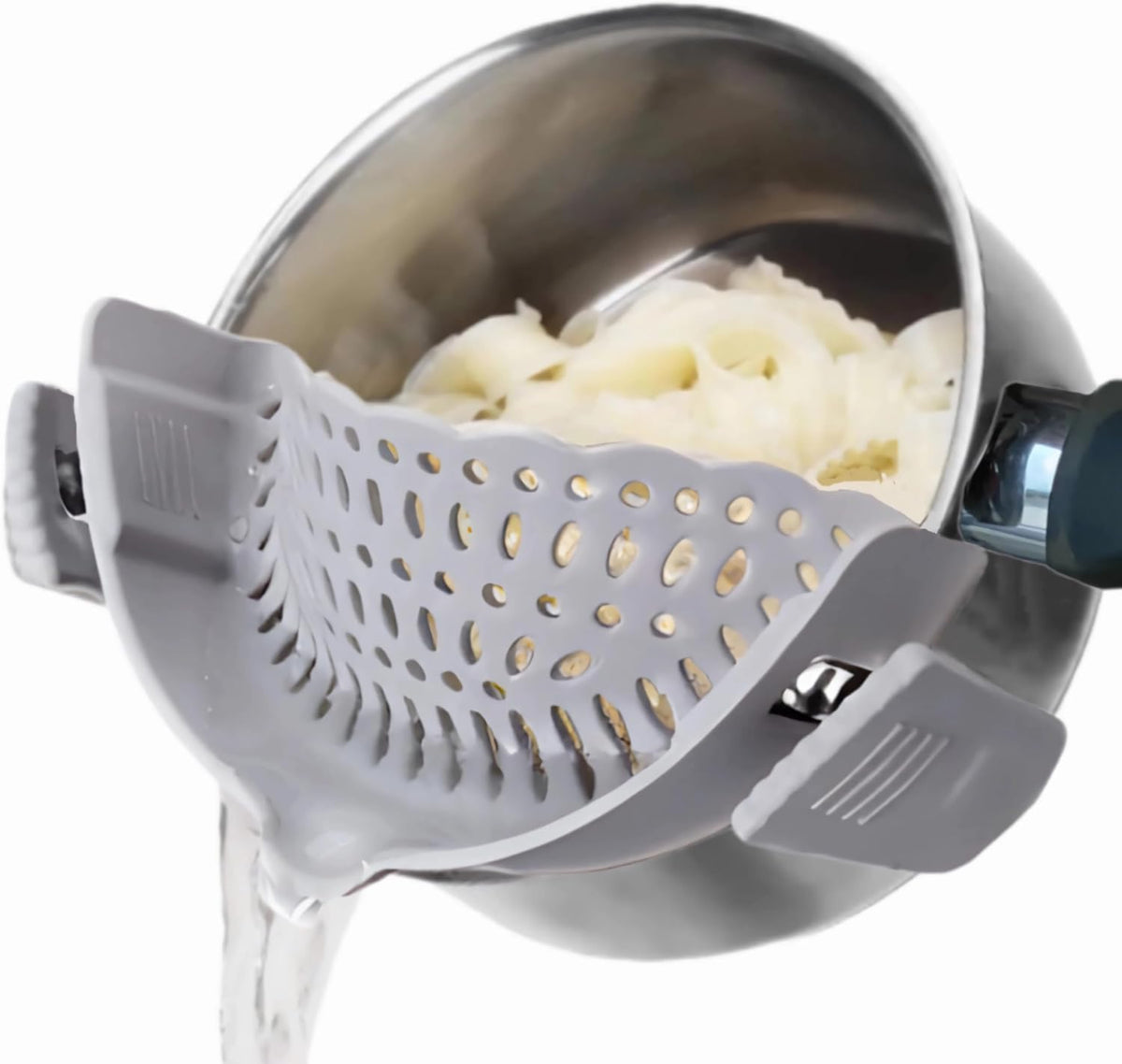 Cooking Tools for Kitchen/A Clip-on Silicone Strainer Purple Pots and Pans Set/Unique Gifts for Cooks/Gifts for Mom Useful/Cooking Gifts for Women (Grey), large, KIER-1, Gray