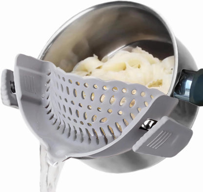 Cooking Tools for Kitchen/A Clip-on Silicone Strainer Purple Pots and Pans Set/Unique Gifts for Cooks/Gifts for Mom Useful/Cooking Gifts for Women (Grey), large, KIER-1, Gray