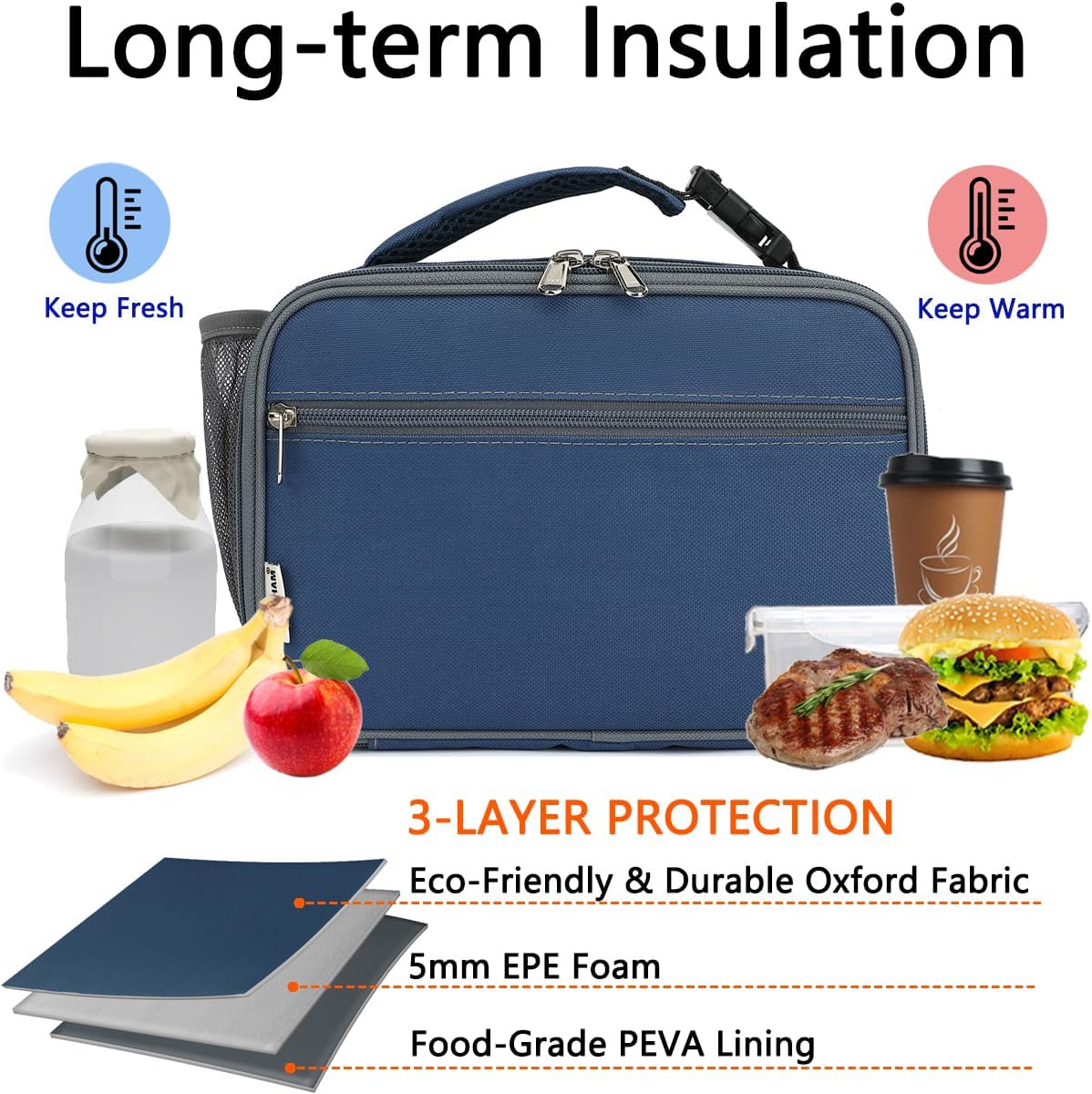 GYEUKHAM Insulated Lunch Box for School, Thermal Reusable Durable Freezable Lunch Bags for Kids Boys Girls Men Women - Small Soft Cooler Portable Lunch Tote Kit for Work Picnic Travel,Black