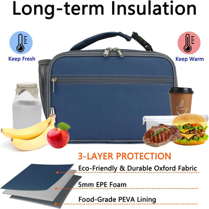 GYEUKHAM Insulated Lunch Box for School, Thermal Reusable Durable Freezable Lunch Bags for Kids Boys Girls Men Women - Small Soft Cooler Portable Lunch Tote Kit for Work Picnic Travel,Black