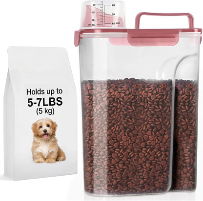 LEAWALK 5-7Lbs Dog Cat Food Storage Container with Upgraded Large Nozzle BPA-free, 4 Snap Seals Plastic Pet Food Storage Containers with Handles are Easy to Clean and Carry